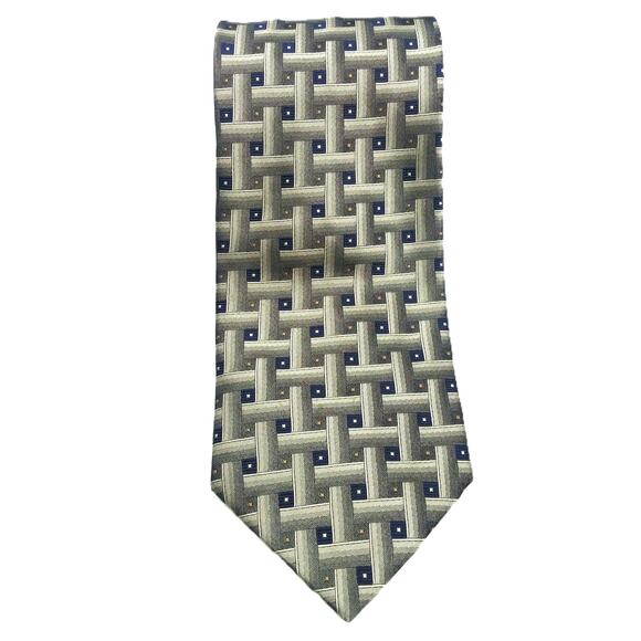 Valerio Garati Pure Silk Necktie Men Handmade Geometric Taupe Gold Black Tie - Picture 9 of 10